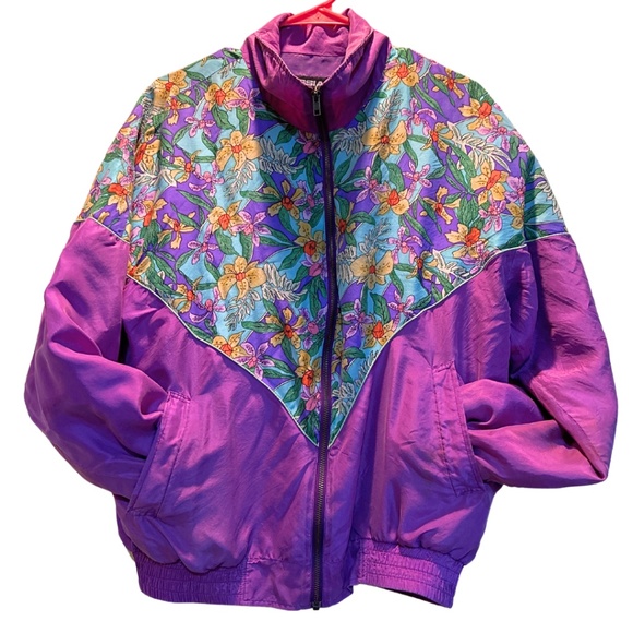 Vintage Jackets & Blazers - 90s Retro Cassia Silk Floral Print Windbreaker Sz S